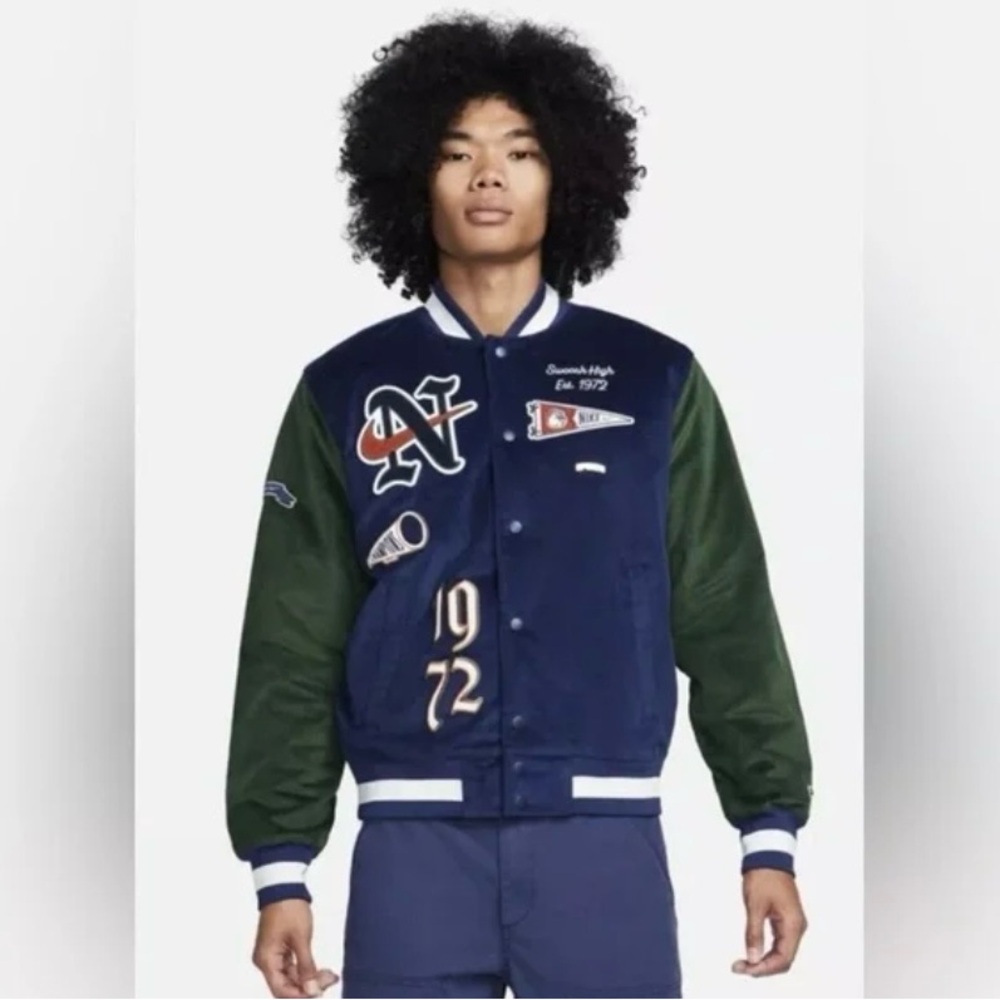 Nike Men's Blue and Green Varsity Jacket